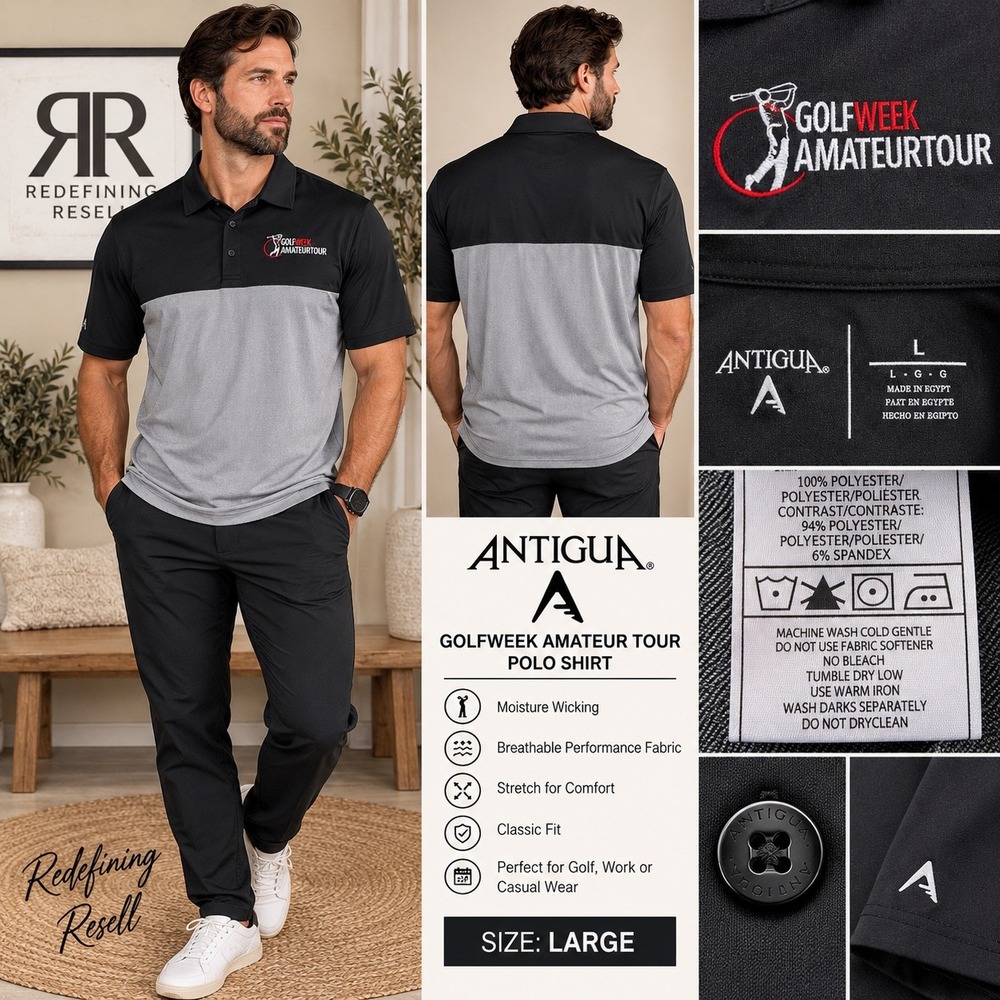 Antigua Venture Mens GolfWeek Amateur Tour Polo Shirt Black Grey 104199 L